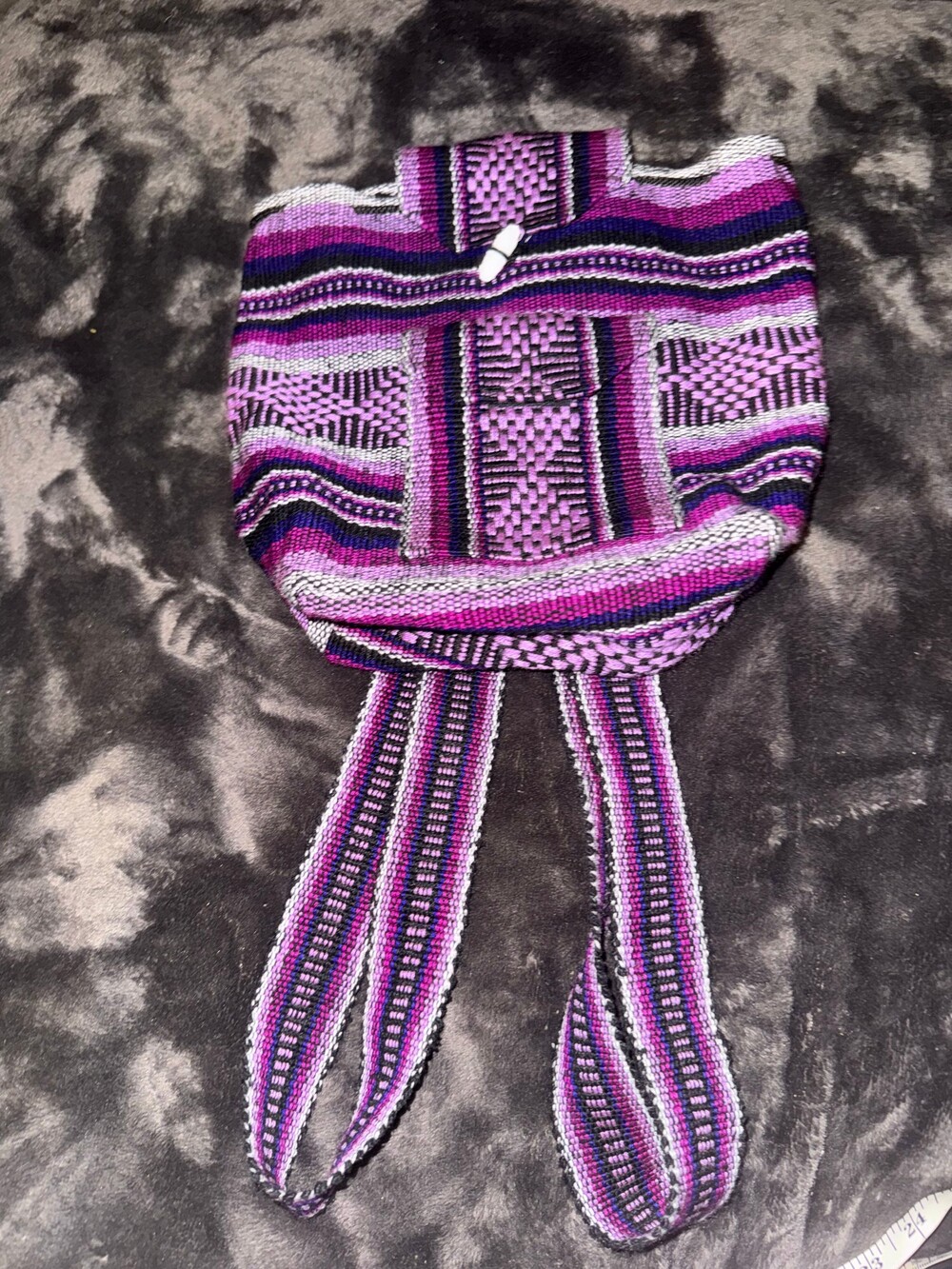 Woven Backpack Purple Pink Geometric Pattern Small Shoulder Bag